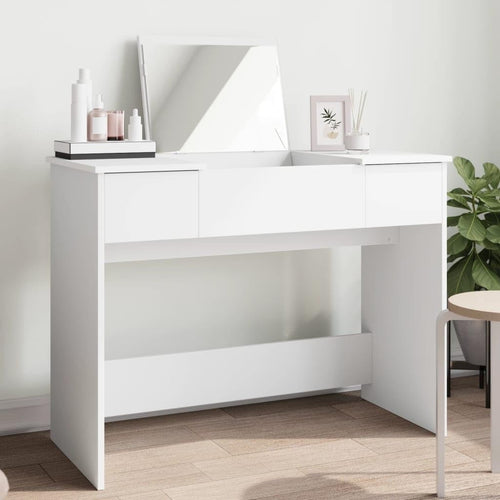 Modern White Makeup Vanity Dressing Table Desk w/ Mirror Storage Engineered Wood