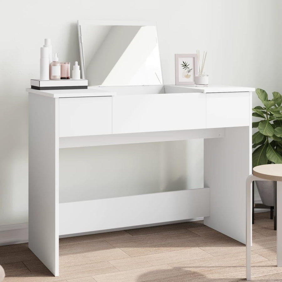 Modern White Makeup Vanity Dressing Table Desk w/ Mirror Storage Engineered Wood