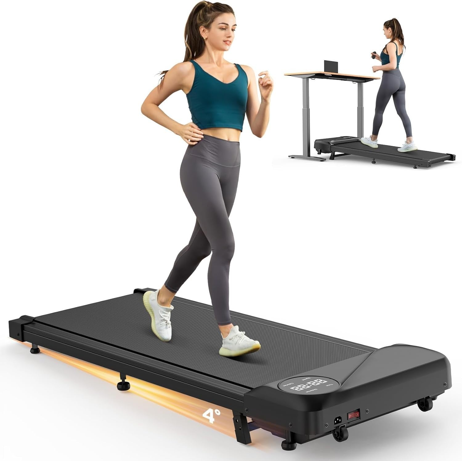 Under Desk Walking Treadmill 2.5HP Home Gym Portable with Remote & LED