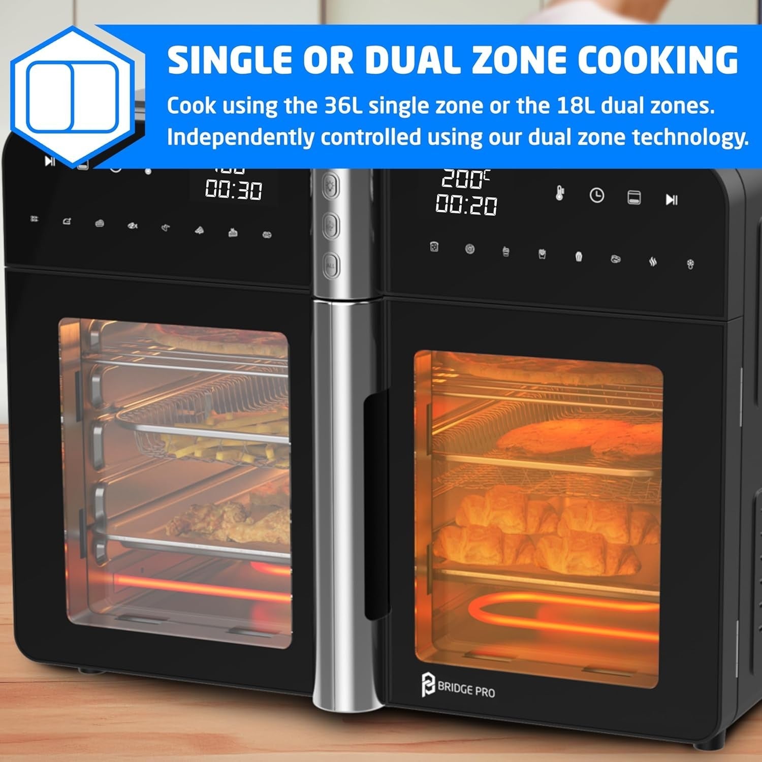 XXL 36L Dual Zone Air Fryer Oven French Doors 16-in-1 Tabletop Cooker Family