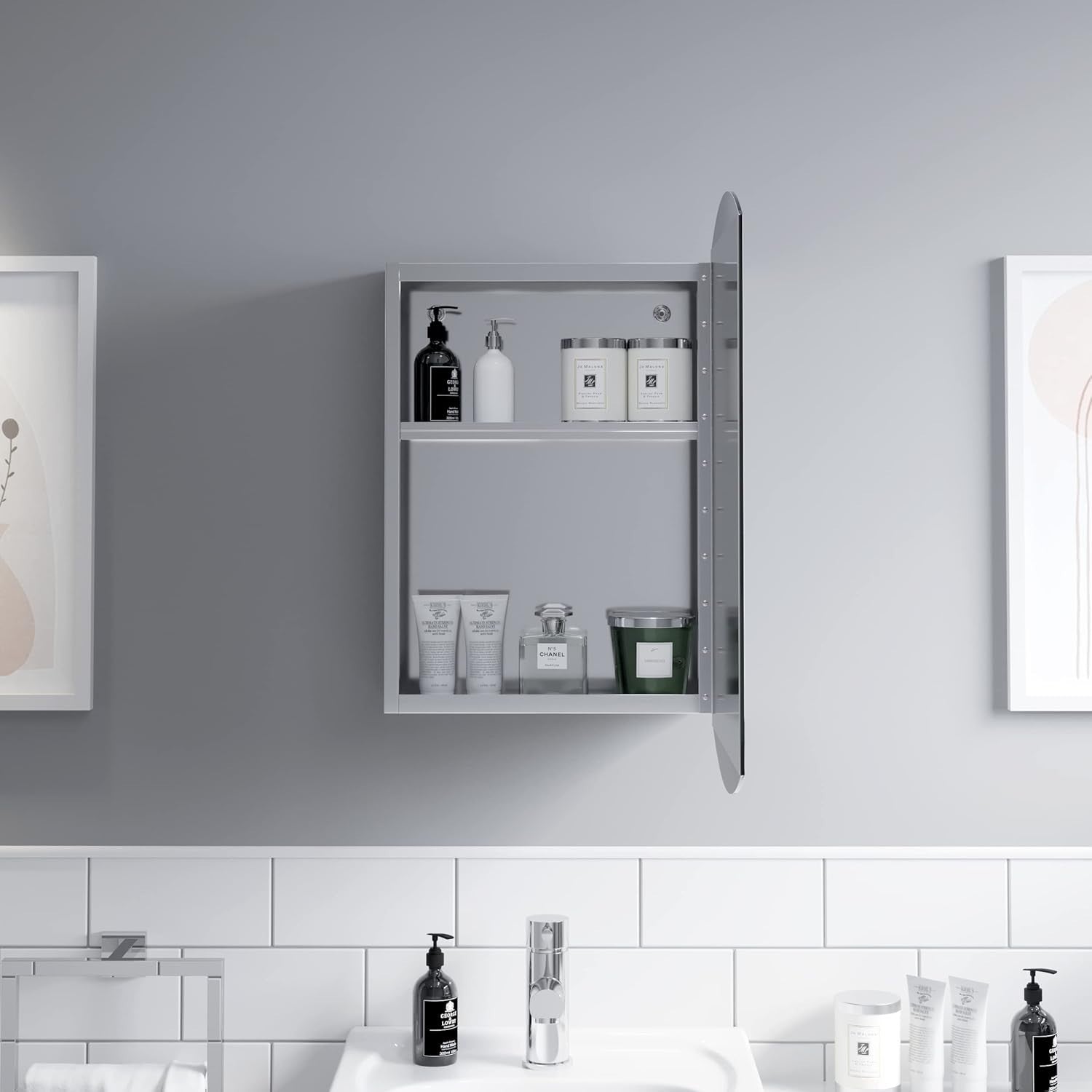 Wall Mounted Bathroom Mirror Cabinet 400x600mm Stainless Steel