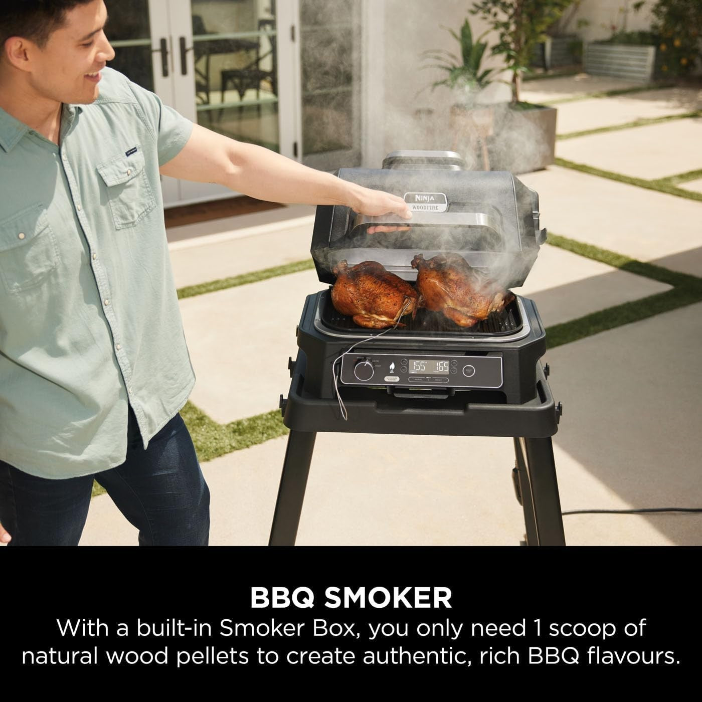 Electric BBQ Grill & Smoker 4-in-1 with Smart Temperature Probe – Large Portable