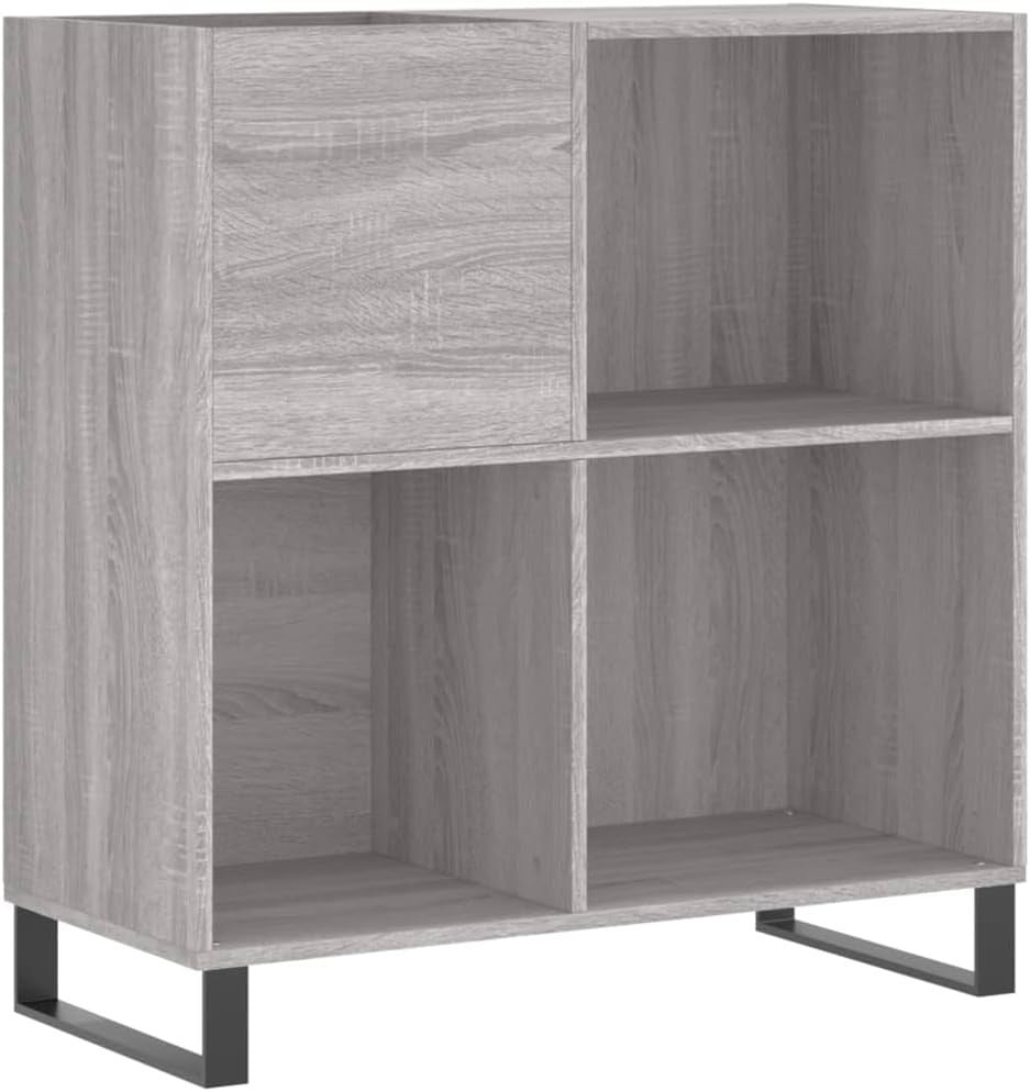 Modern Grey Sonoma Vinyl Record Cabinet with Iron Feet – Durable & Spacious