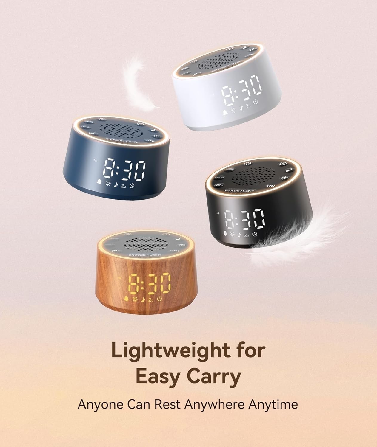 Baby Wood Grain Noise Machine with Night Light – 25 Soothing Sounds, Alarm