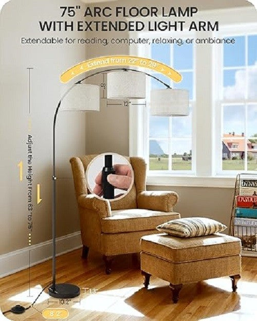 Arc Floor Lamp LED Remote Control Height Adjustable Corner Standing