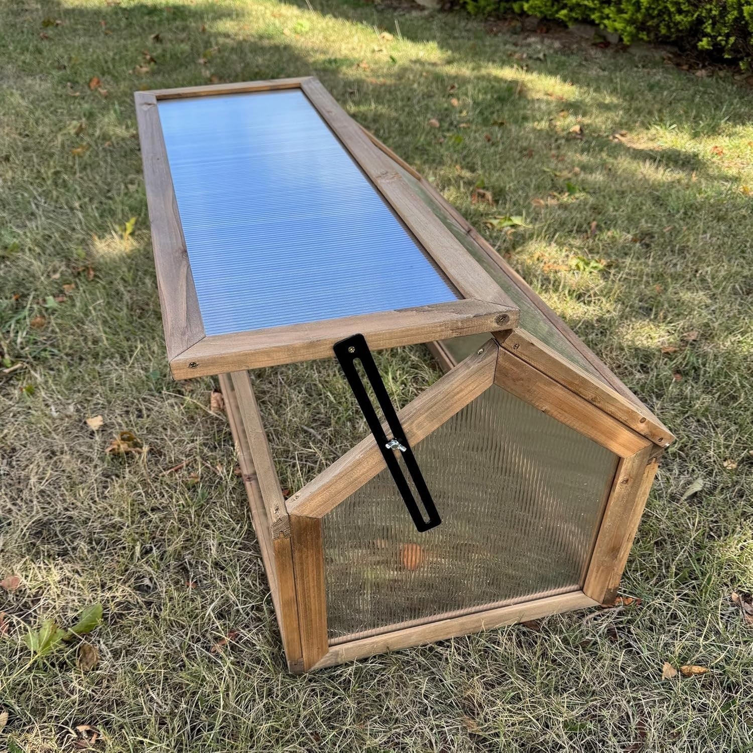 Wooden Cold Frame Greenhouse Polycarbonate Apex Lid Mini Garden Planter 90x50cm