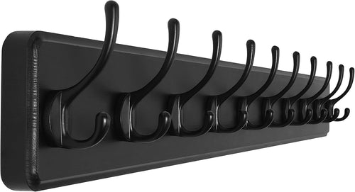 Black Solid Wood Wall Mounted Coat Rack with 10 Hooks | Modern Farmhouse