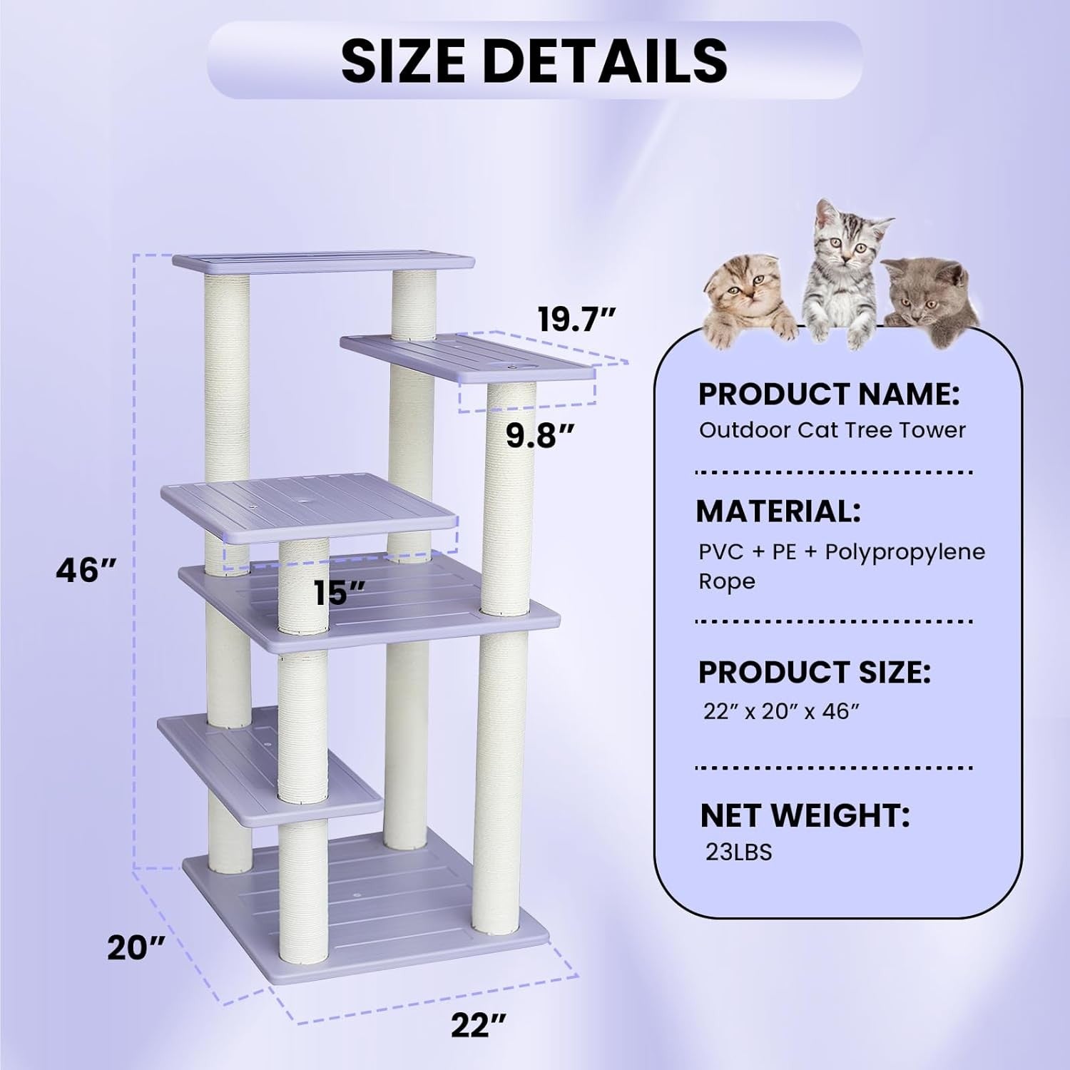 5 Level Cat Tree Tower Indoor Outdoor Scratching Posts Large Cats 46 Inch