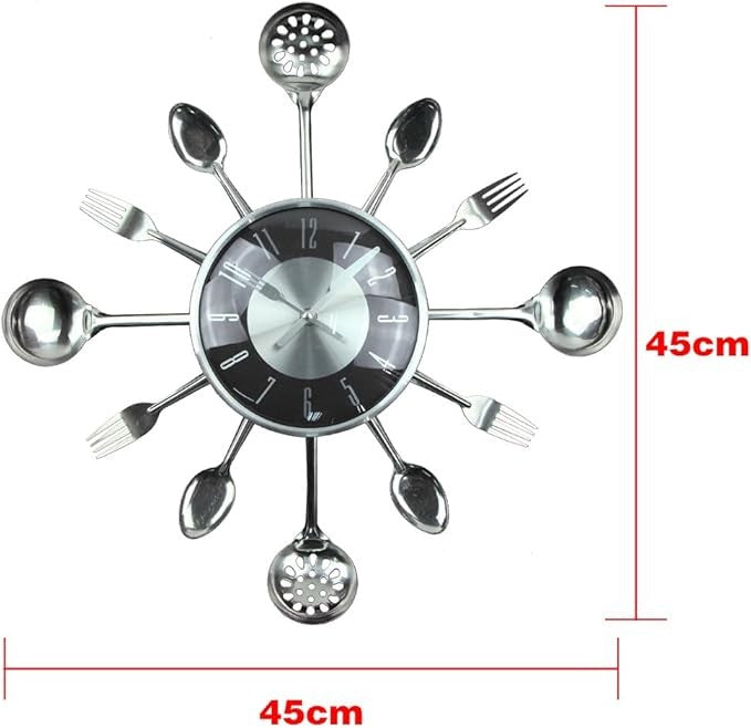 18" Metal Cutlery Wall Clock Modern Kitchen Spoon Fork Silent Large 45cm Decor