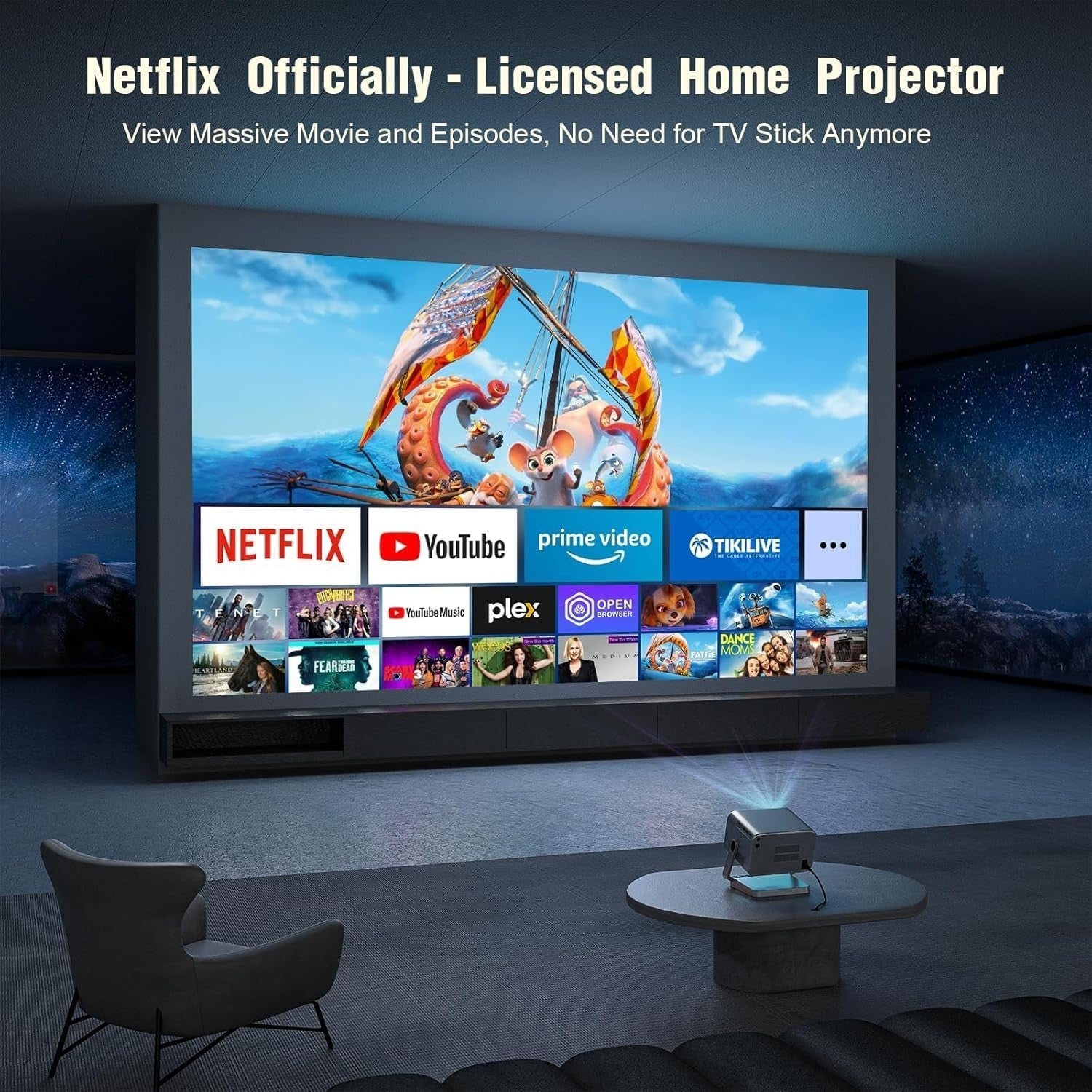 700ANSI 1080P Smart Projector Netflix WiFi6 Bluetooth Auto Focus
