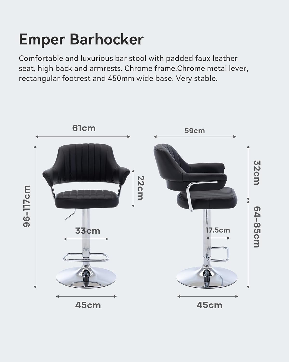 Black Swivel Bar Stool Faux Leather Padded Chrome Frame Chair