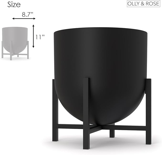 Black Metal Planter with Stand 22cm Modern Indoor Flower Pot Home Decor