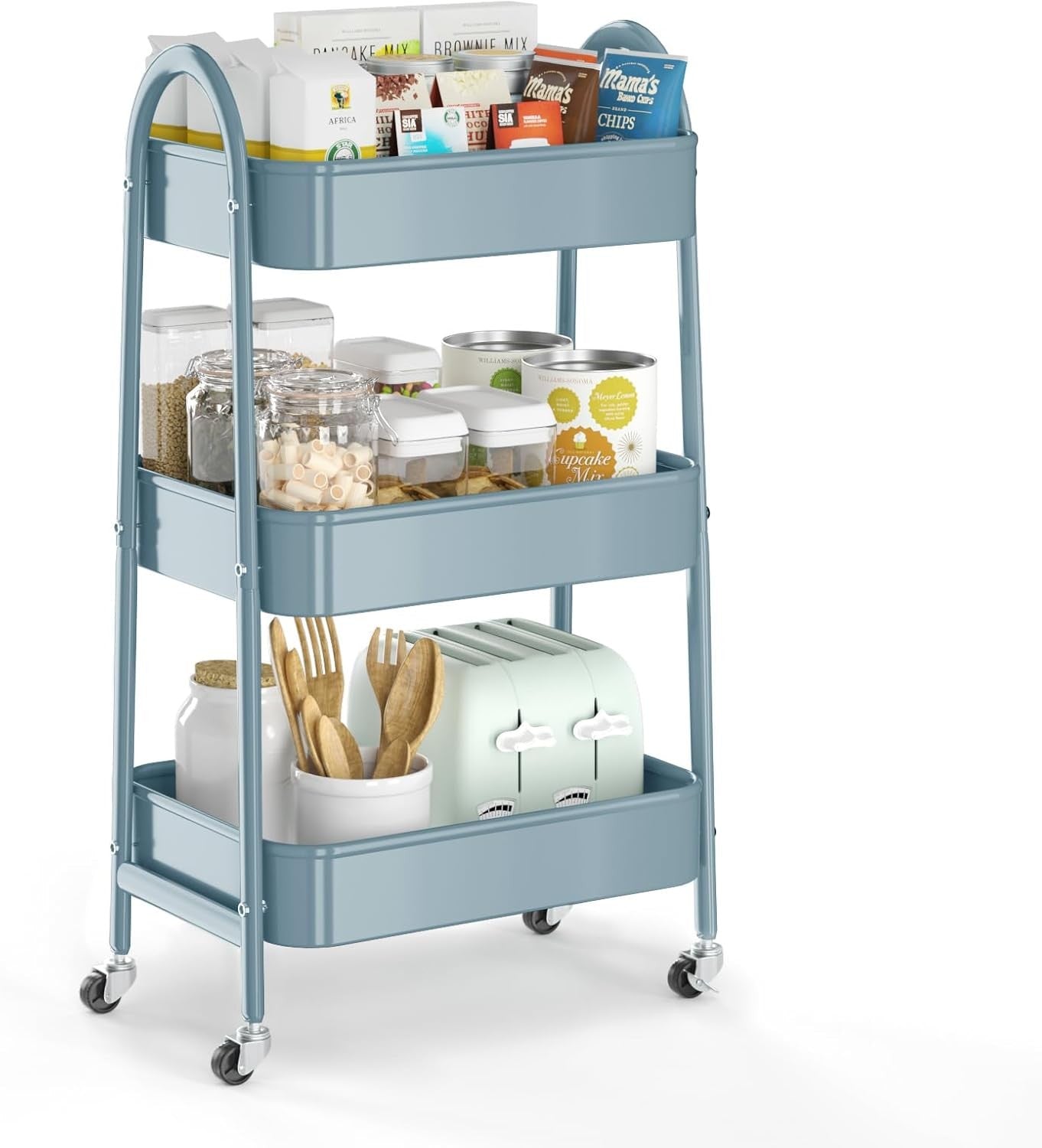3 Tier Rolling Utility Cart Metal Storage Trolley Lockable Wheels