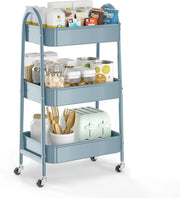 3 Tier Rolling Utility Cart Metal Storage Trolley Lockable Wheels