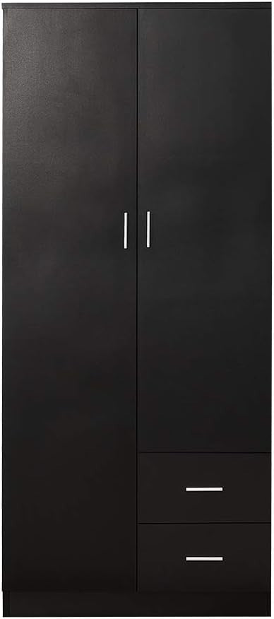 2 Door Wardrobe with Drawers & Hanging Rail | Modern Black Bedroom Storage