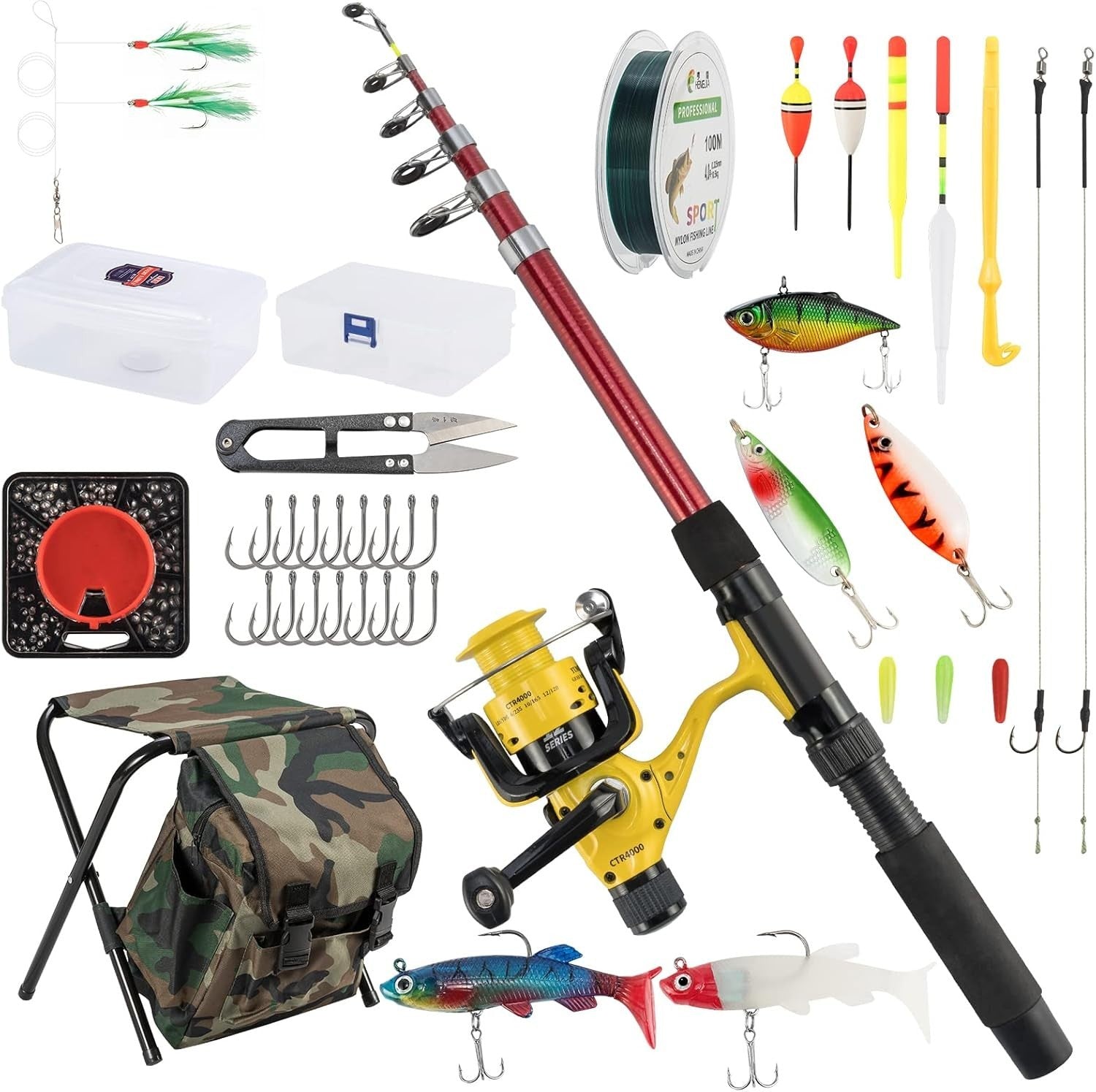 2.1M Telescopic Fishing Rod & Reel Combo Complete Set with Lures