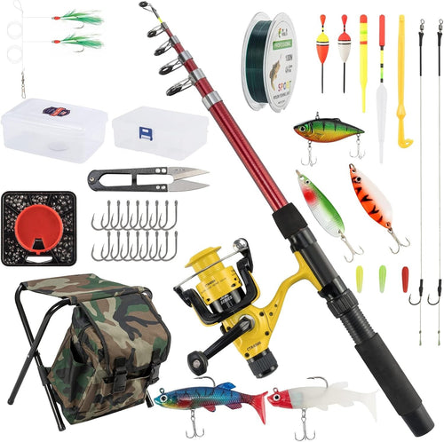 2.1M Telescopic Fishing Rod & Reel Combo Complete Set with Lures