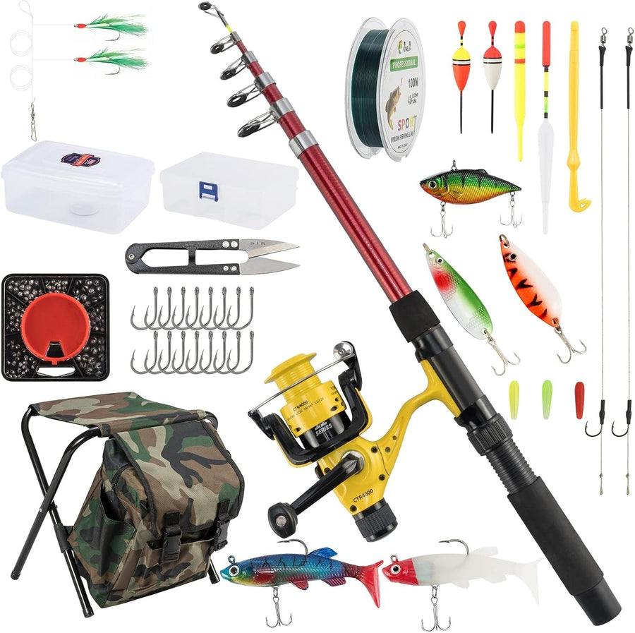 2.1M Telescopic Fishing Rod & Reel Combo Complete Set with Lures