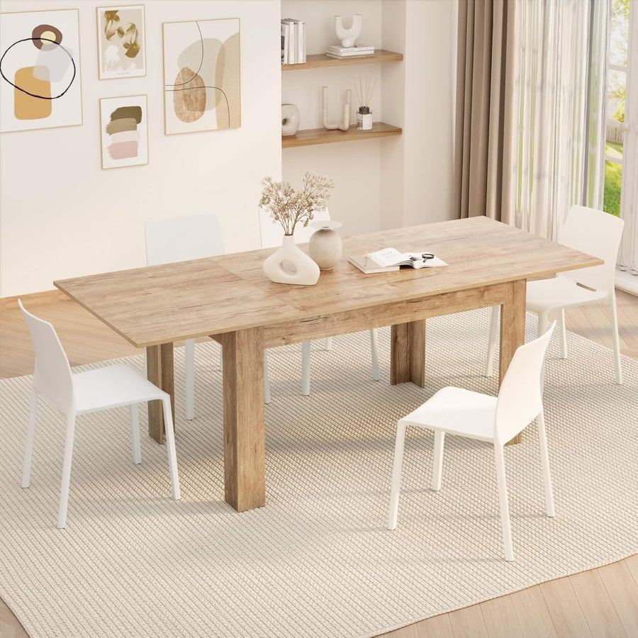 Extendable Dining Table oak 220cm Wood 6–8 Seater Modern Space Saver