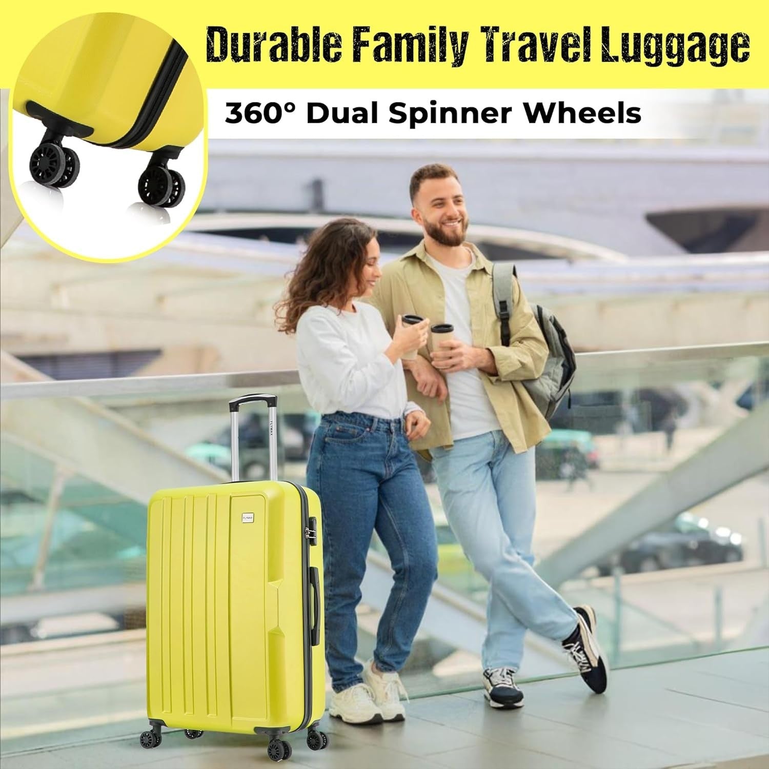2 Piece Check In Luggage Set Large & Medium ABS Hard Shell 4 Wheel Spinner