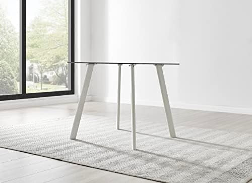 Square Glass Dining Table 80cm White Metal Legs Modern Industrial 4-Seater