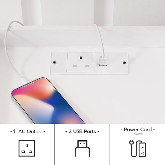 Modern LED Bedside Table with Charging Station, 2 Drawers, Storage Shelf White