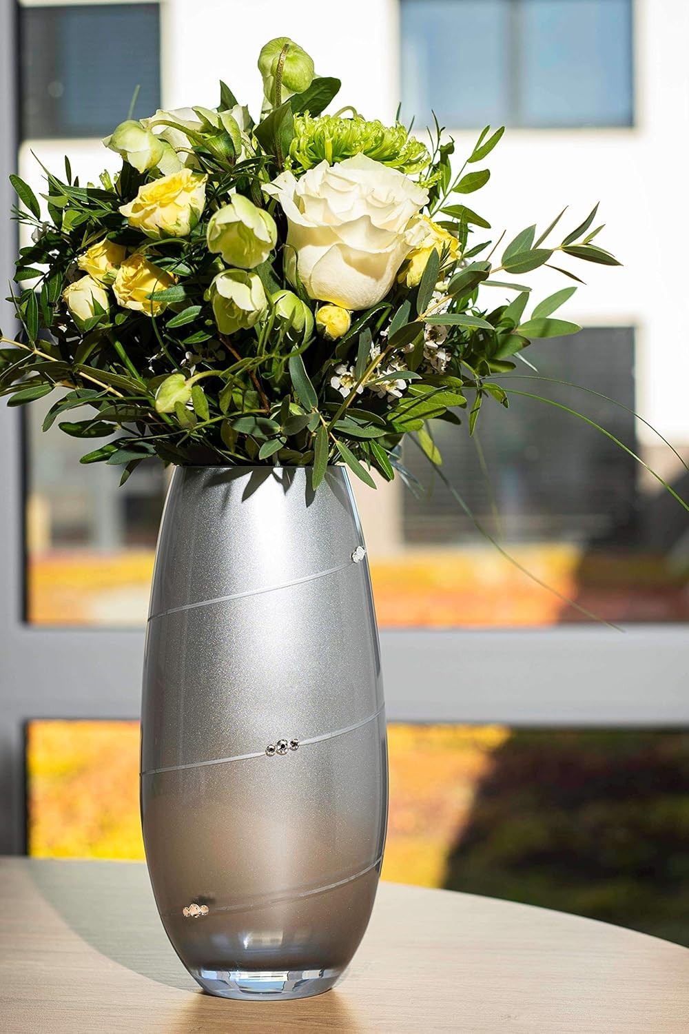 Silver Crystal Barrel Vase 25cm Luxury Decorative Flower Vase Gift Boxed