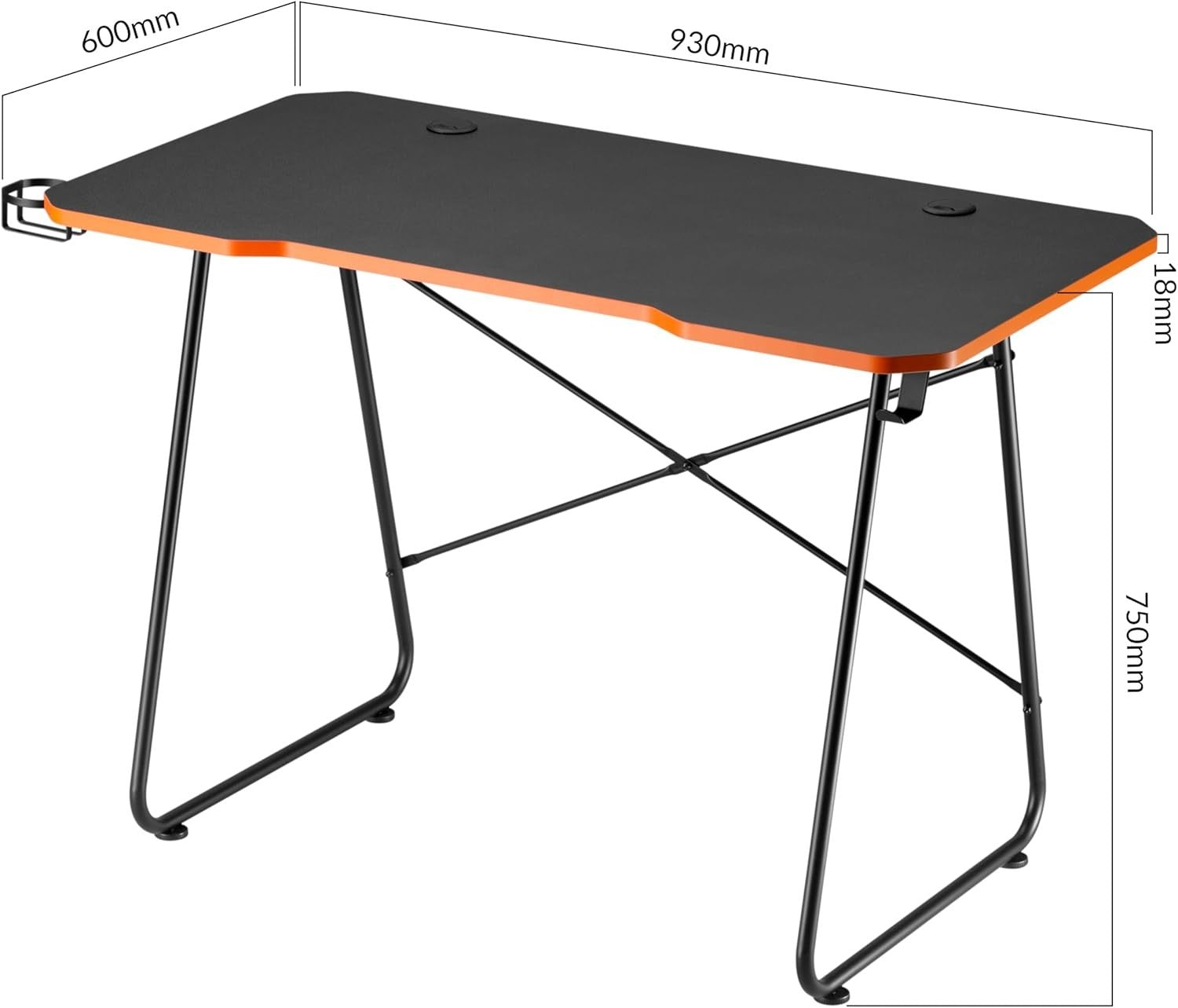 Computer Desk 93x60cm with Cup Holder & Hook for Home Office Gaming Black