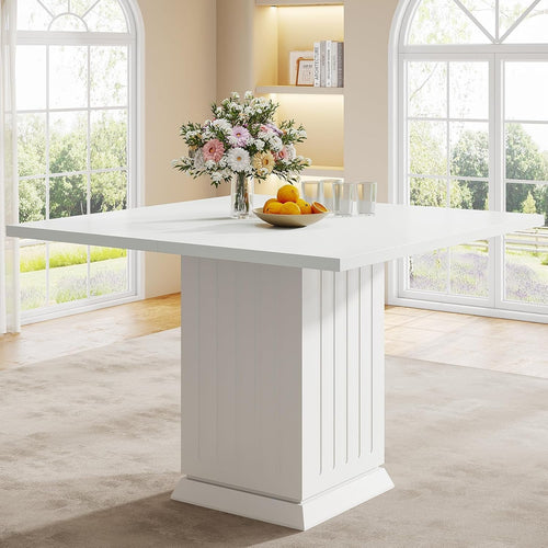 White Square Dining Table 90CM with Placemats, Small Kitchen Pedestal