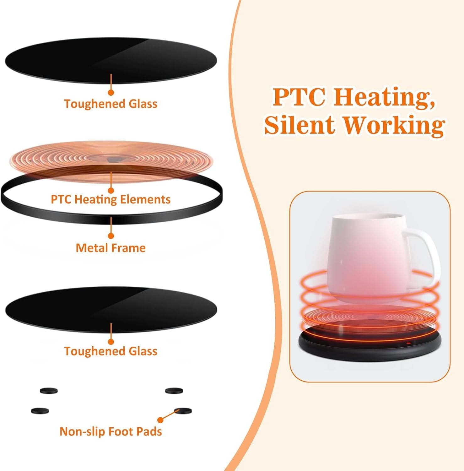 Black Electric Coffee Mug Warmer 55°C 3 Level Smart Desk Heater