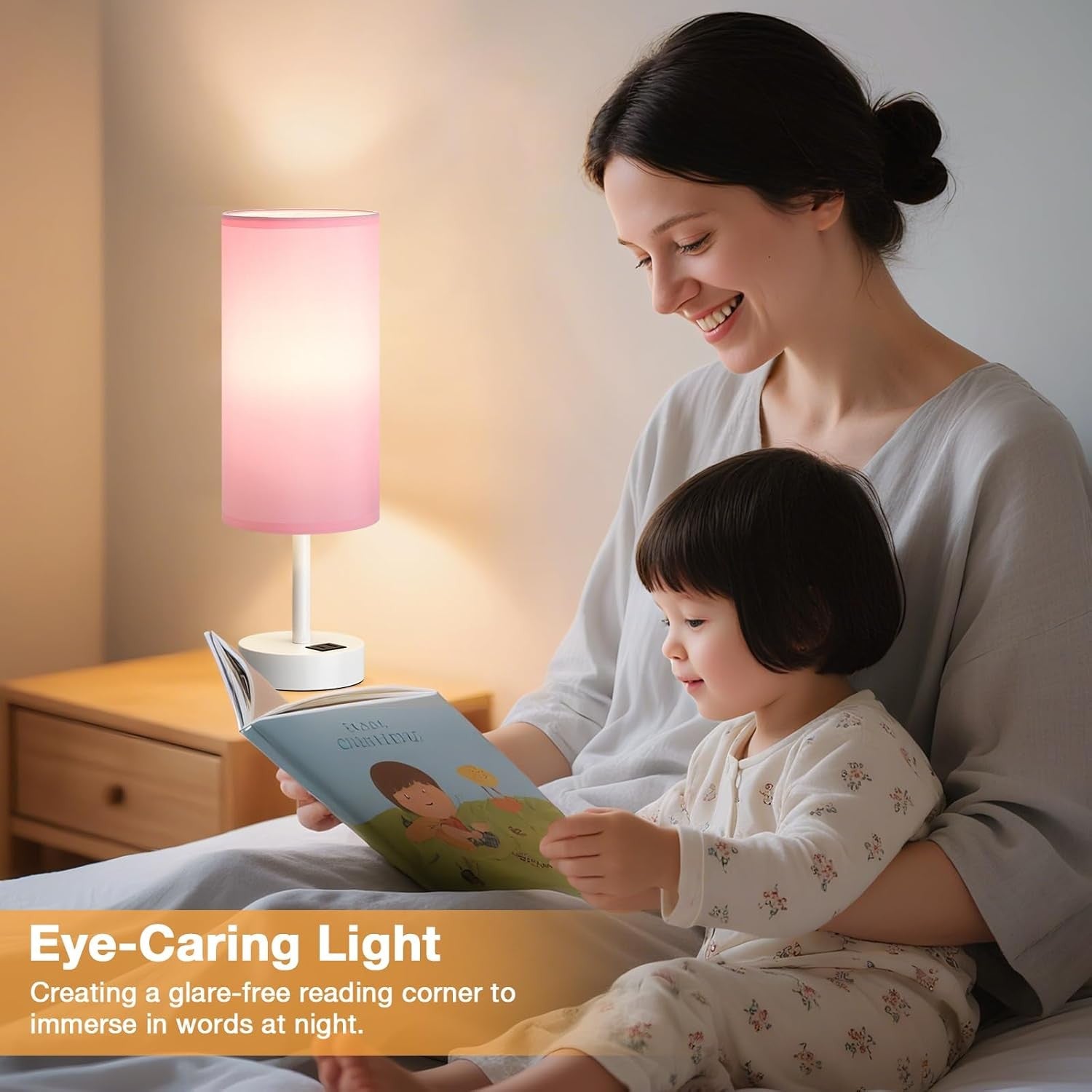 Touch Bedside Table Lamp Pink USB Charging Night Light E27 Modern