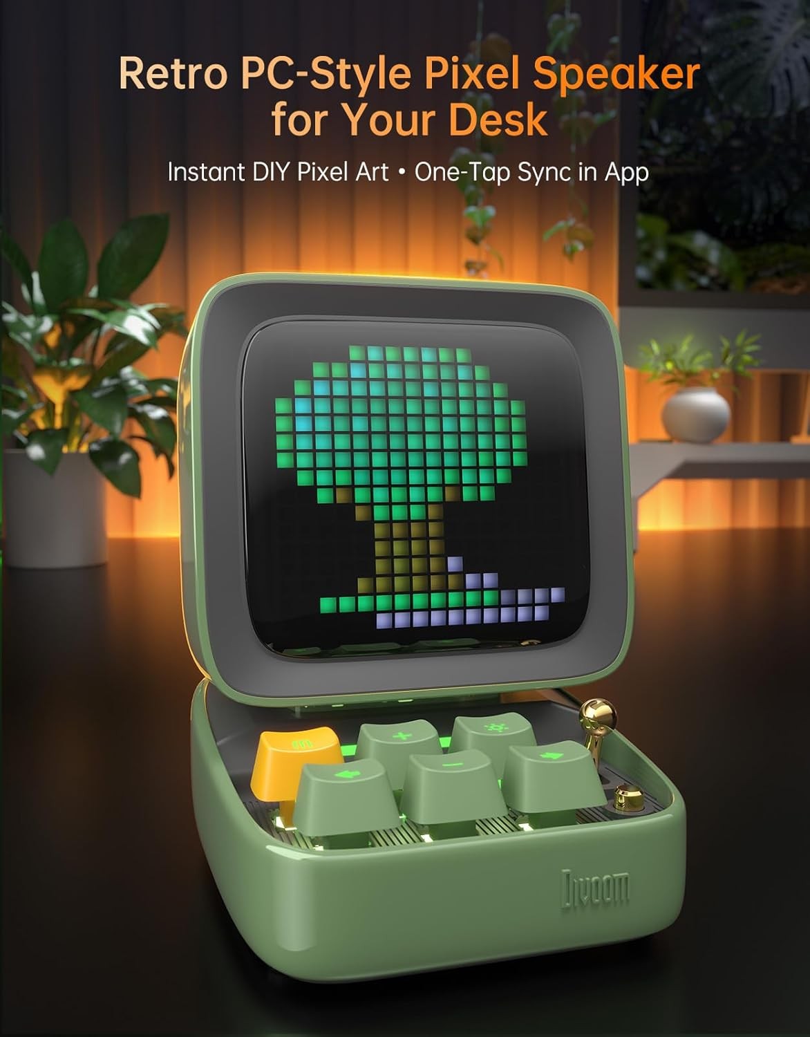 Bluetooth Pixel Art Speaker Alarm Clock LED Display 10W Green Retro Cube