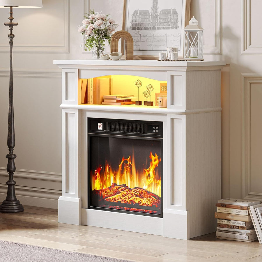 18" Freestanding Electric Fireplace Heater LED Flame 16-Color Light Timer