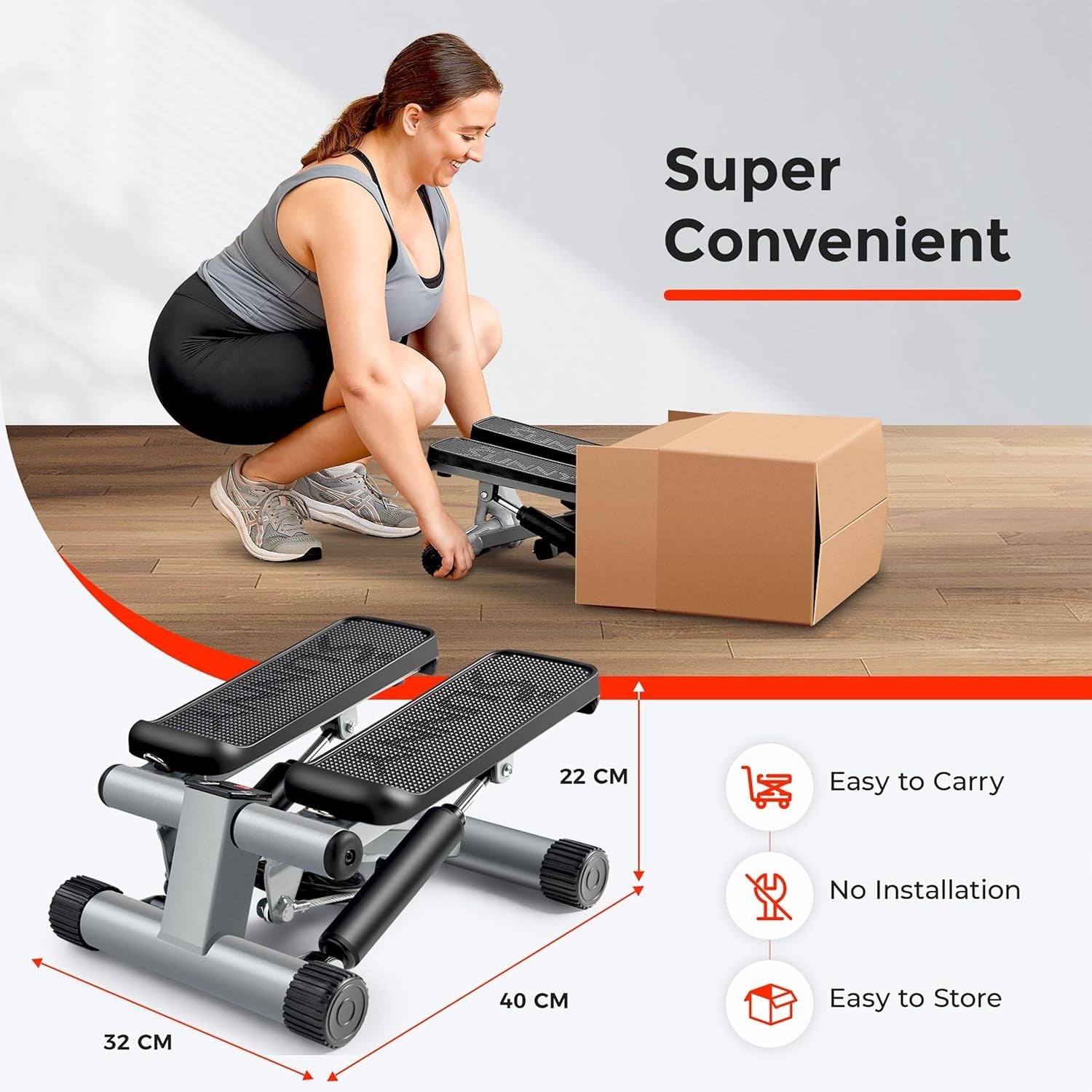 Compact Mini Stepper Cardio Trainer Twist Motion Resistance Bands Home Gym