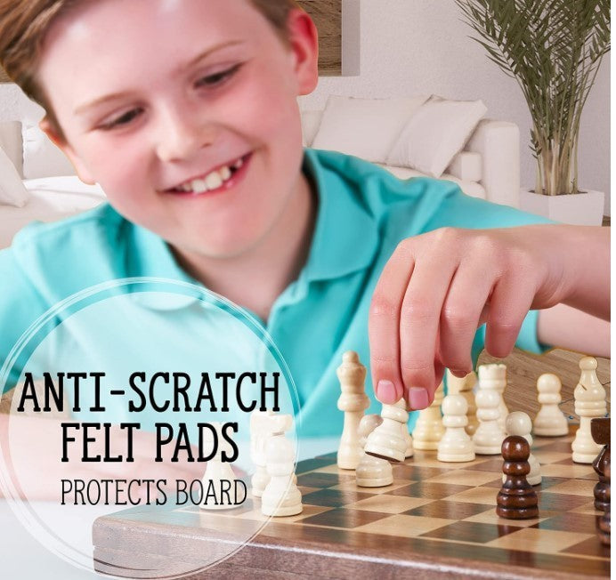 Wooden Chess & Backgammon Set | Folding Board with Pieces | Classic 2-in-1 Game