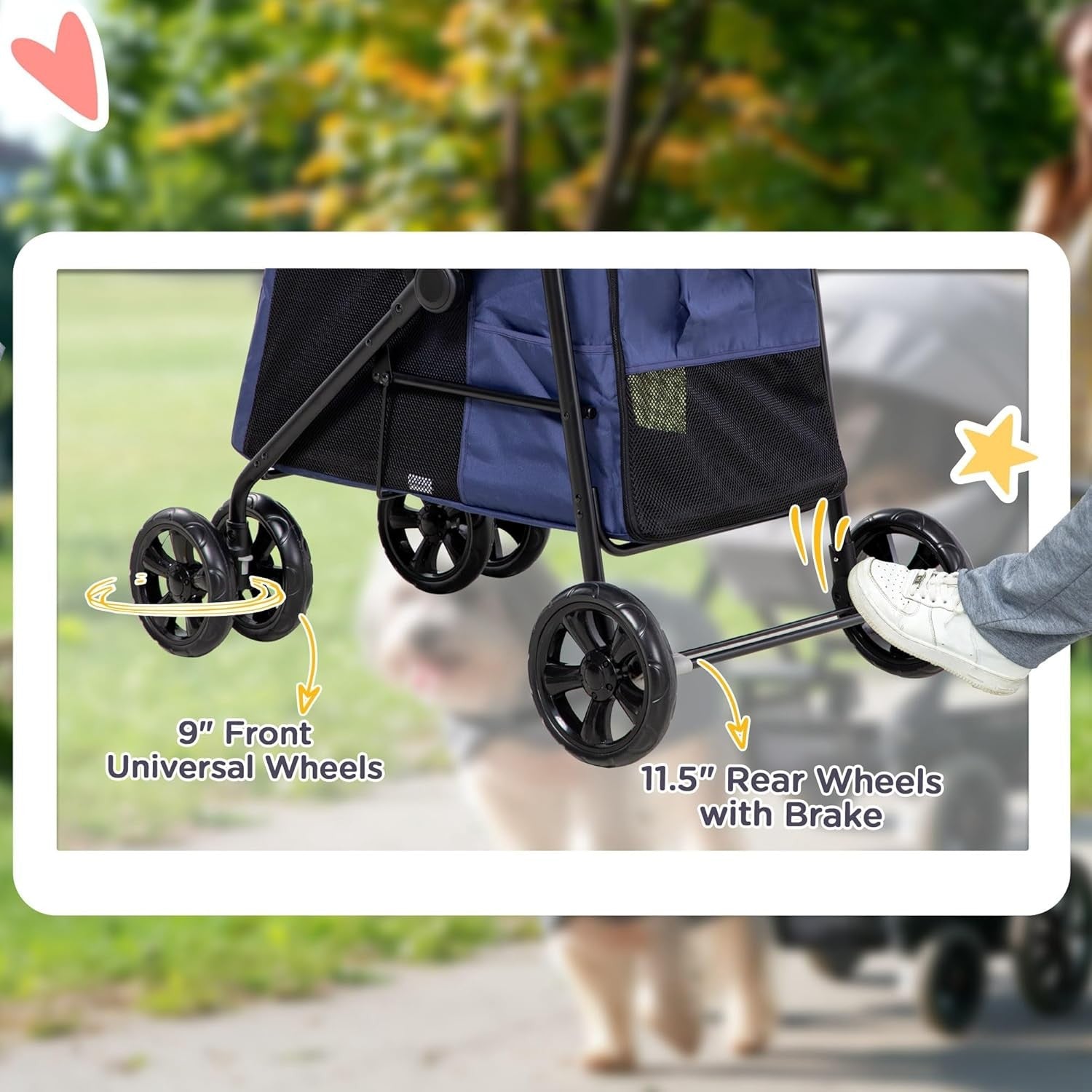 Dog Stroller Pushchair 4 Wheel Pet Pram Rolling Door Cushion Blue