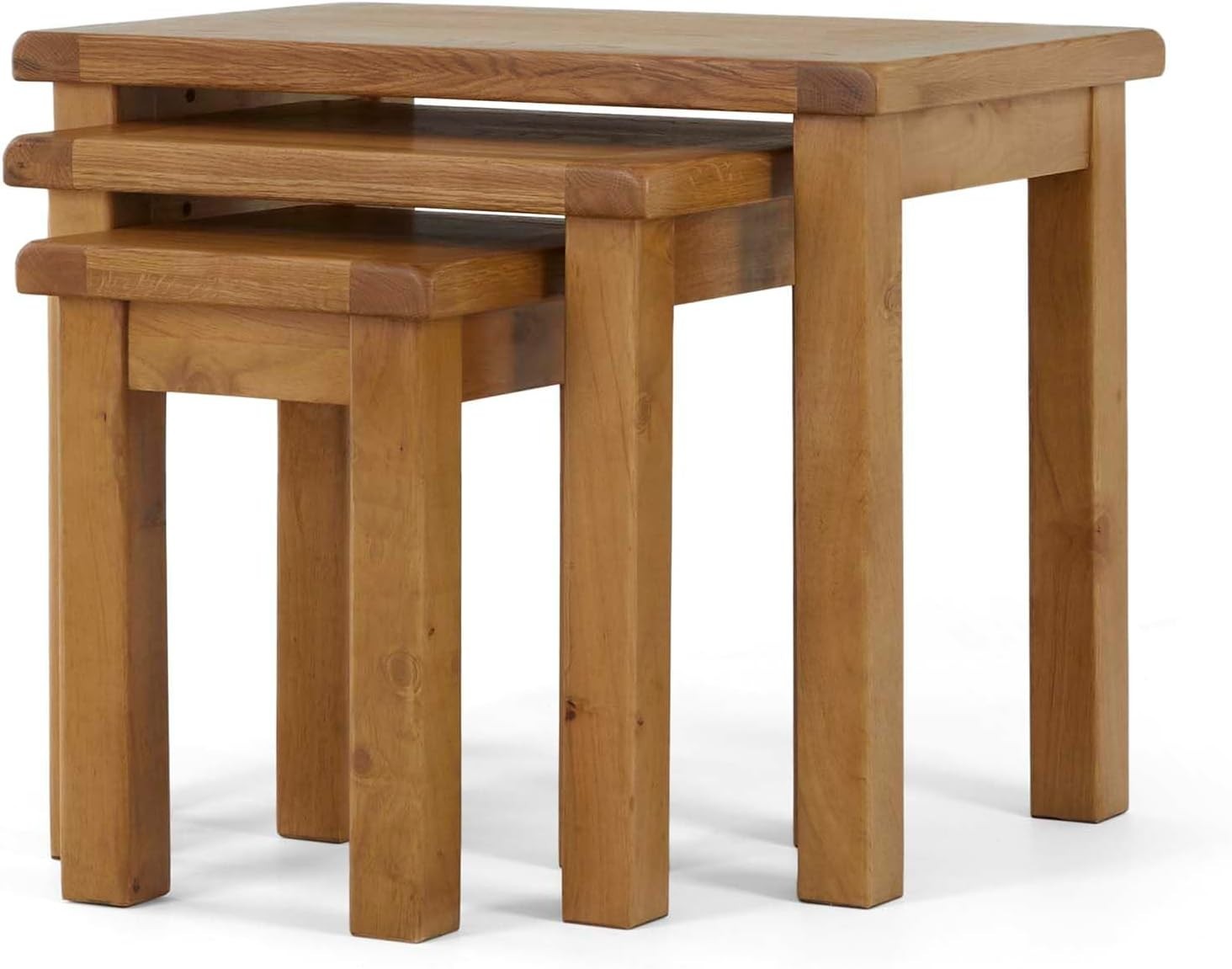 Oak Nest of 3 Side Tables Set Solid Wood Waxed Finish Rectangular Living Room