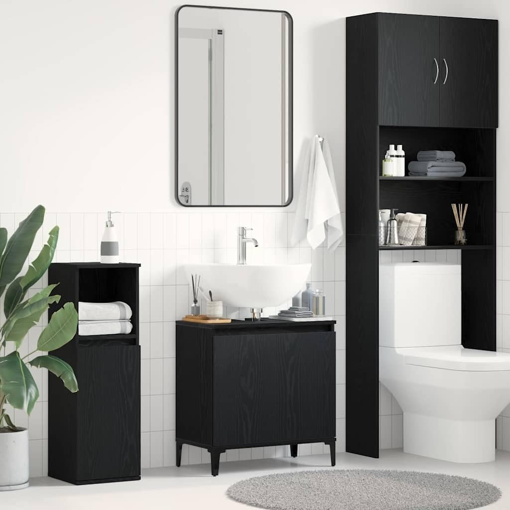 Black Oak Bathroom Sink Cabinet | 58x33x60cm Modern Vanity Storage