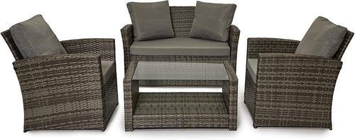 4 Seater Rattan Garden Sofa Set Patio Furniture w/ Cushions & Glass Table