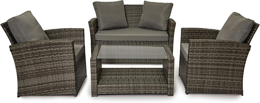 4 Seater Rattan Garden Sofa Set Patio Furniture w/ Cushions & Glass Table