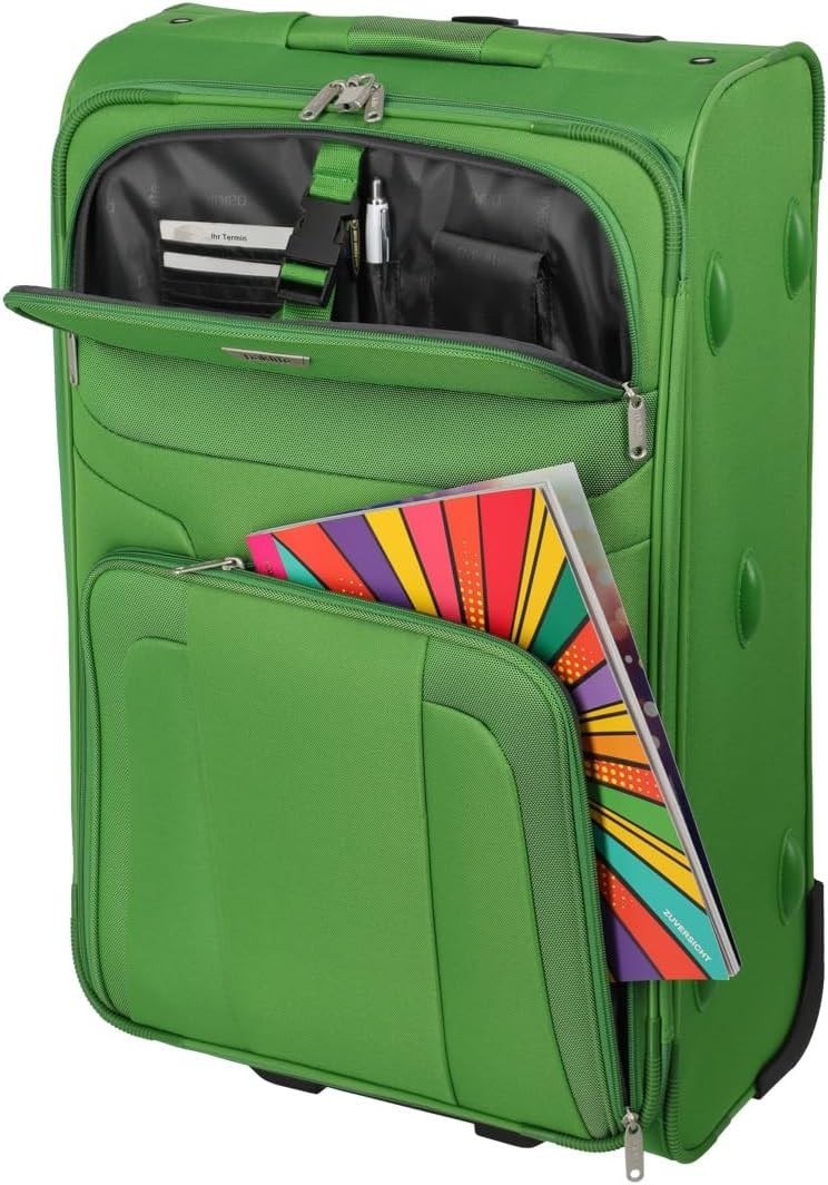 Medium Travel Suitcase Soft Shell 2 Wheel Trolley 63cm 58L Green