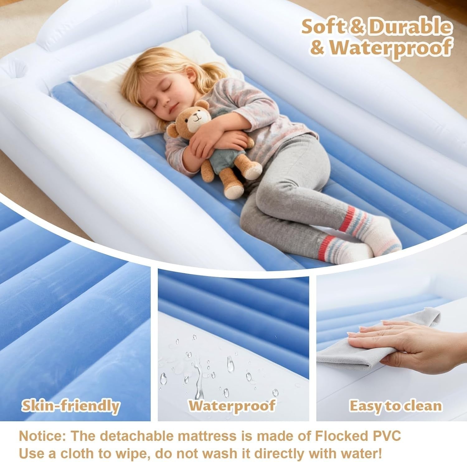 Inflatable Toddler Travel Bed with Safety Bumpers 63” Air Mattress