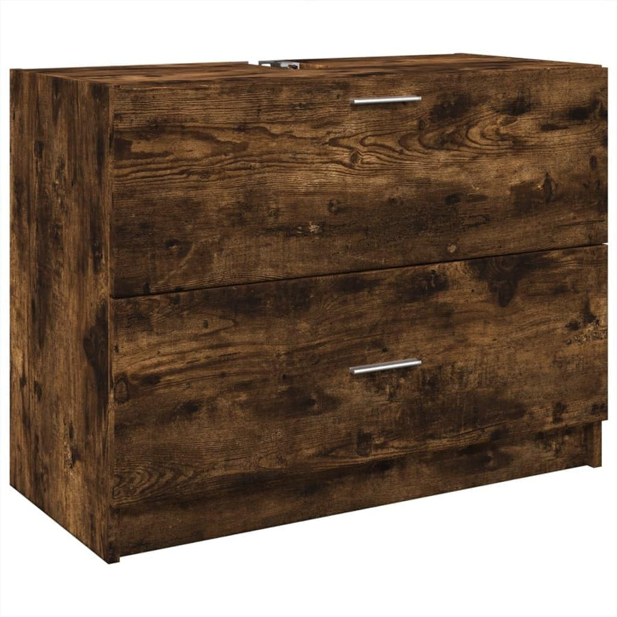 Smoked Oak Bathroom Sink Cabinet 78x37x59cm Modern Under Sink Vanity Storage