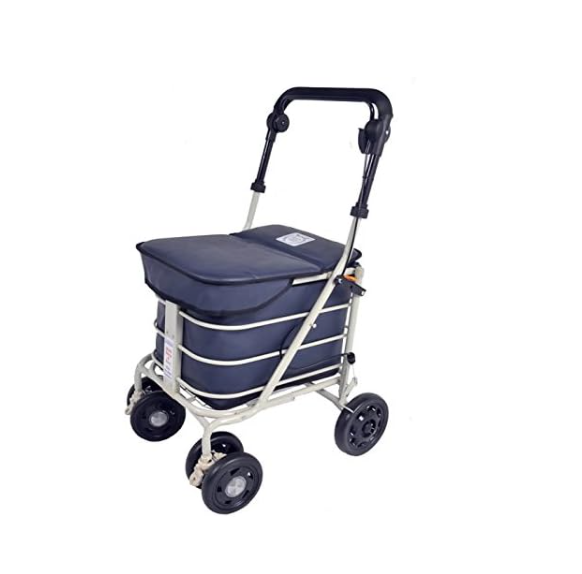 Foldable 6-Wheel Shopping Trolley With Seat Handbrake Navy