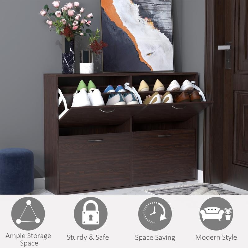 4 Drawer Shoe Cabinet Pull-Down Storage Unit White Hallway Organiser