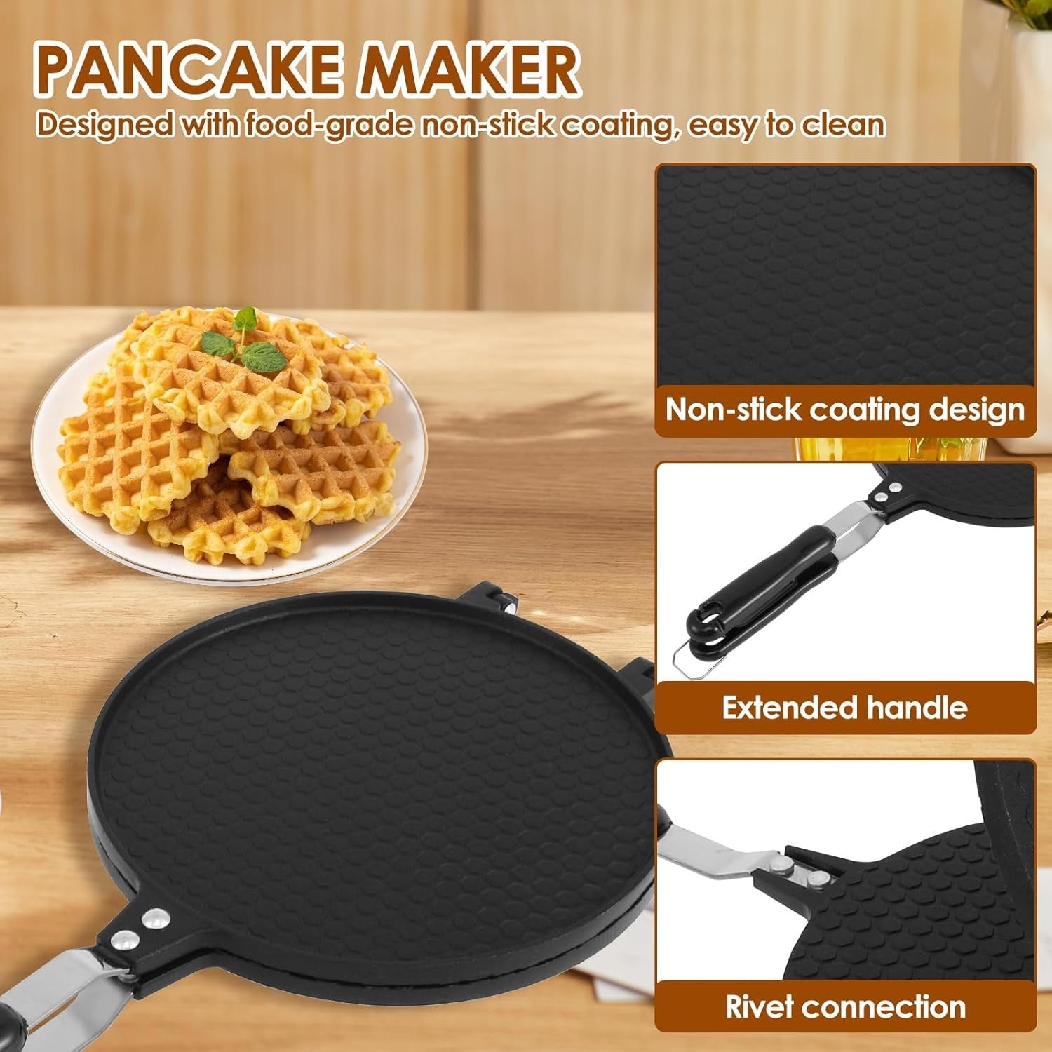 Non-Stick Waffle Cone & Egg Roll Pan | 22cm Aluminum Crepe Maker for Gas Stove