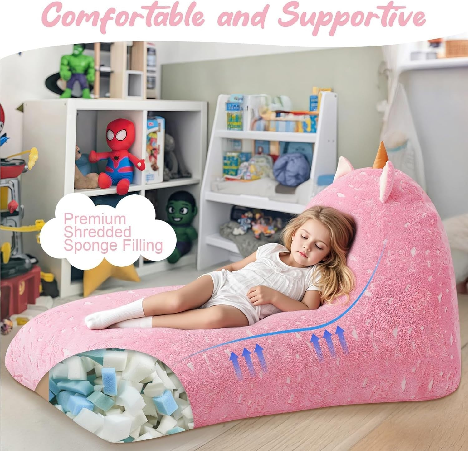 Large Pink Unicorn Kids Bean Bag Chair with Removable Washable Cover