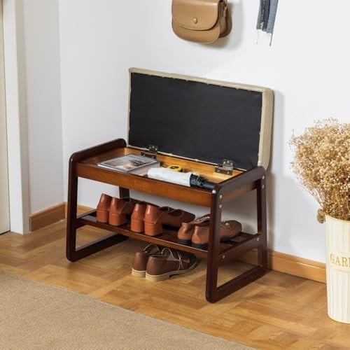 Modern Grey Entryway Shoe Bench with Flip-Top Storage & Cushioned Seat