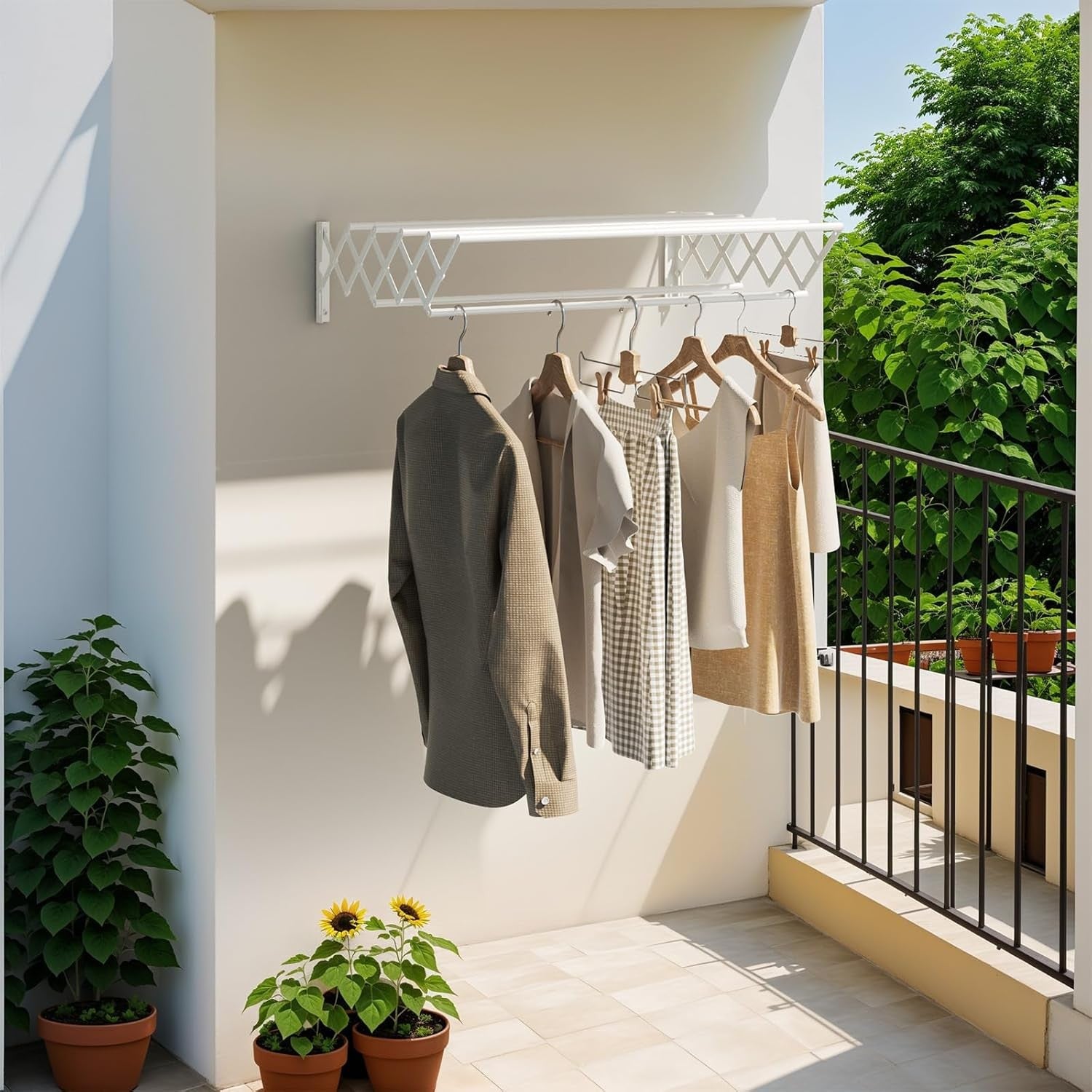 Wall Mounted Clothes Airer Retractable Drying Rack Space Saving