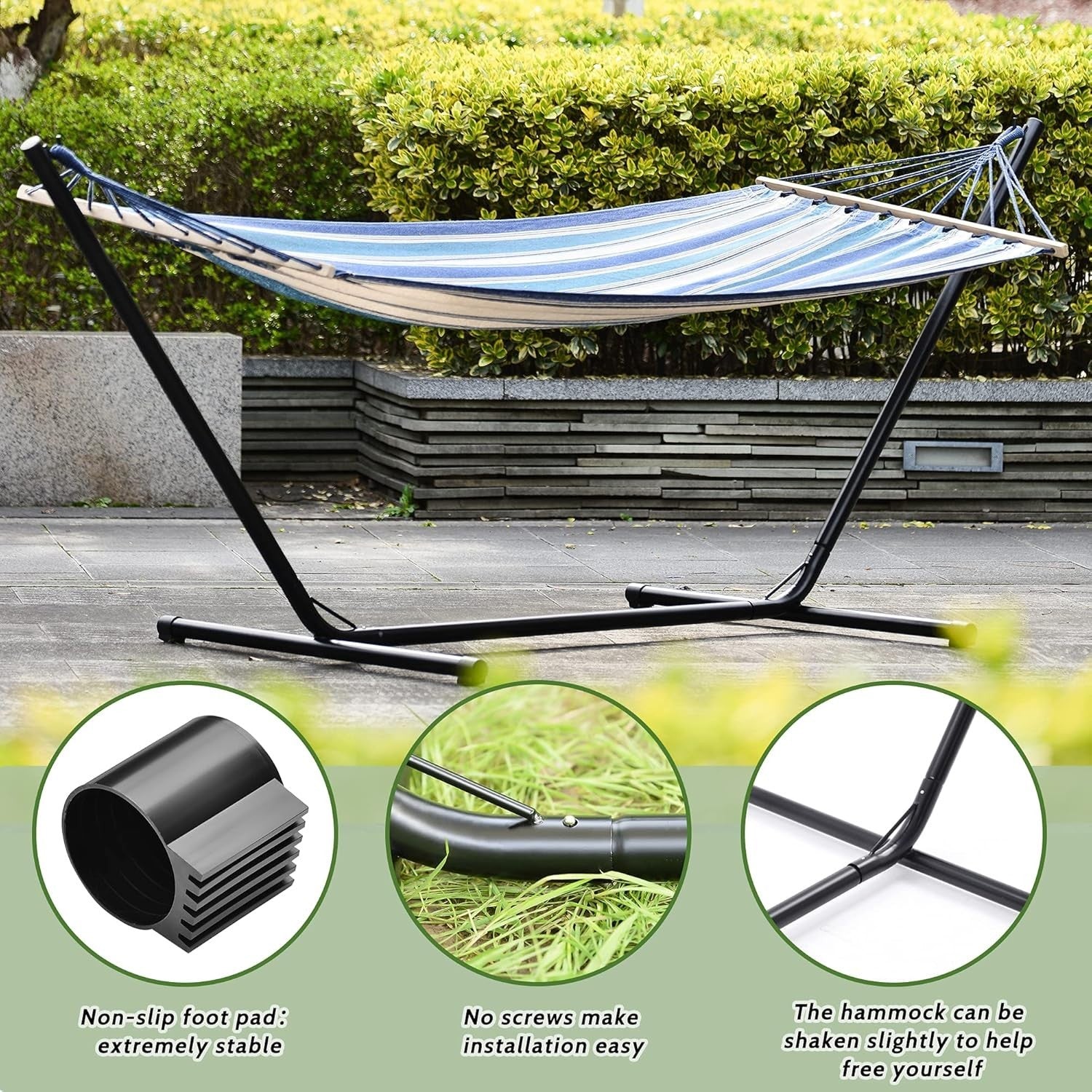 Blue & White Hammock with Stand | Portable Cotton Swing Bed | 150KG Capacity